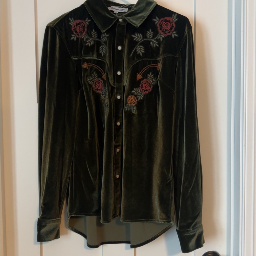 Panhandle Slim Olive Velvet Embroidered Shirt